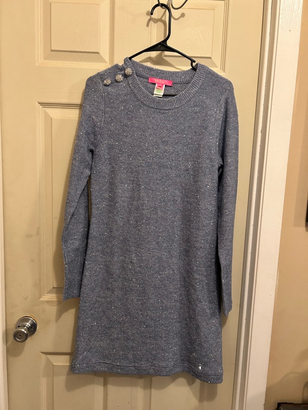 Lilly Pulitzer Sparkle Knit Light Blue Long Sleeve Dress w/ Shoulder Buttons- M